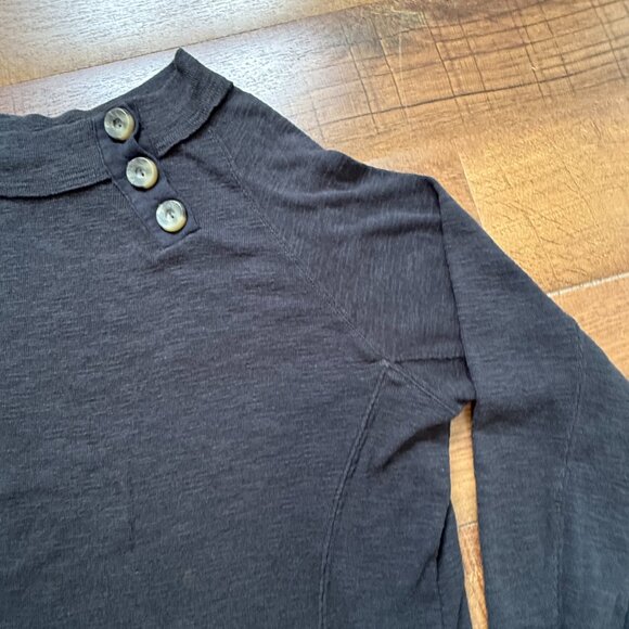 Free People Don't Forget Me Large Knit Button Detail Off The Shoulder Tee, Black - Picture 5 of 10